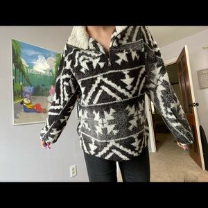 Tribal print Sherpa quarter zip